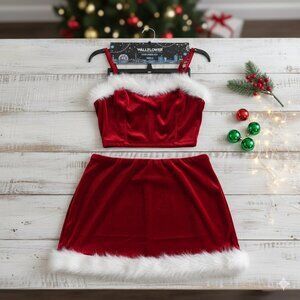 Wallflower Festive Red Velvet Mini Camisole and Skirt with White Furry Trim